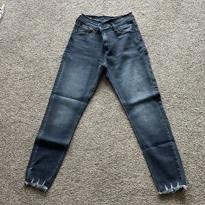 KanCan Washed Black High-Rise Skinny Jeans with Frayed Hem